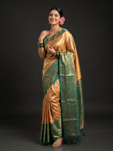MIMOSA Orange Kanjivaram Art Silk Saree — Pallu and Border Detail