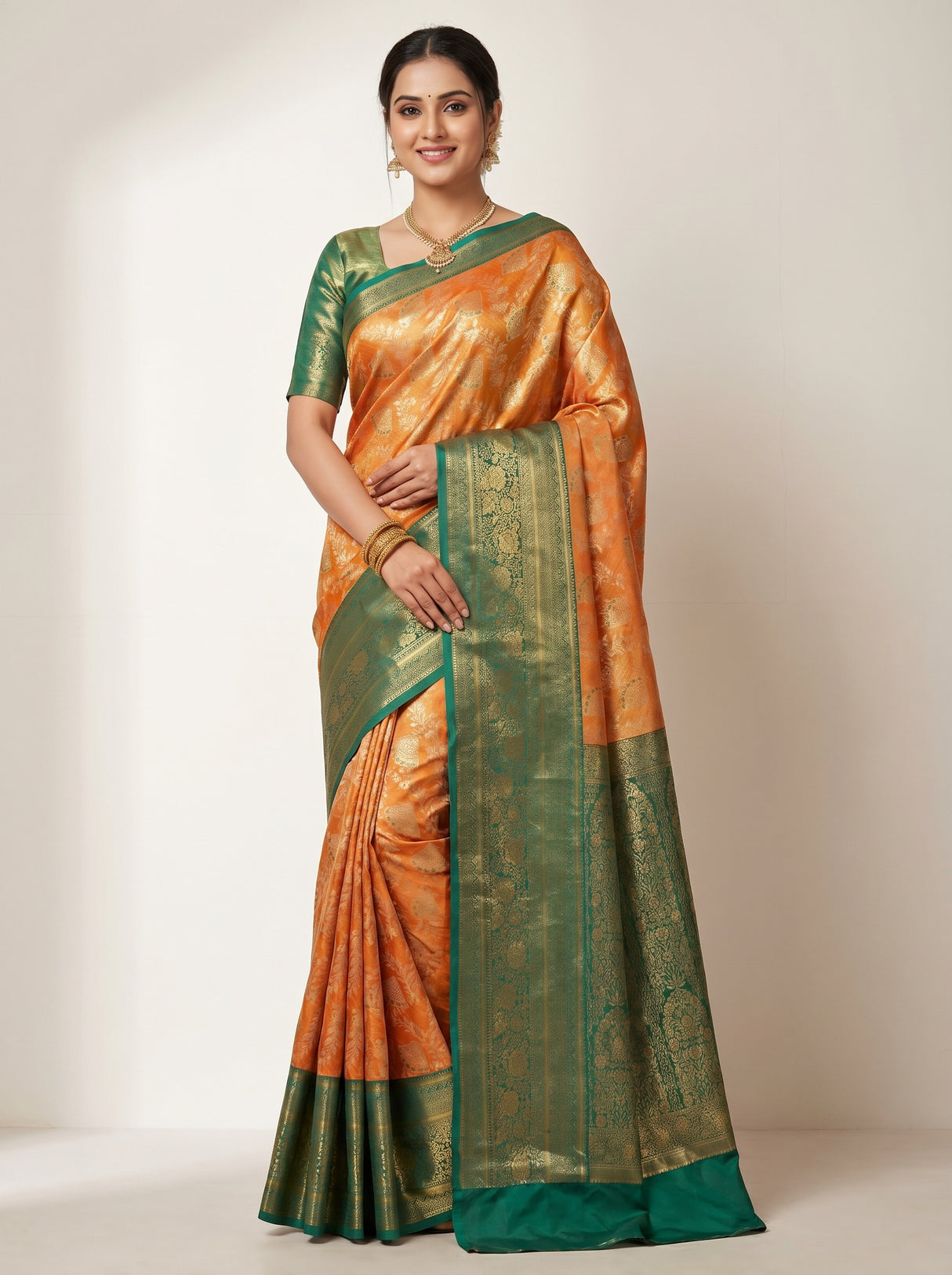 MIMOSA Orange Kanjivaram Art Silk Saree — pose 8 styling detail