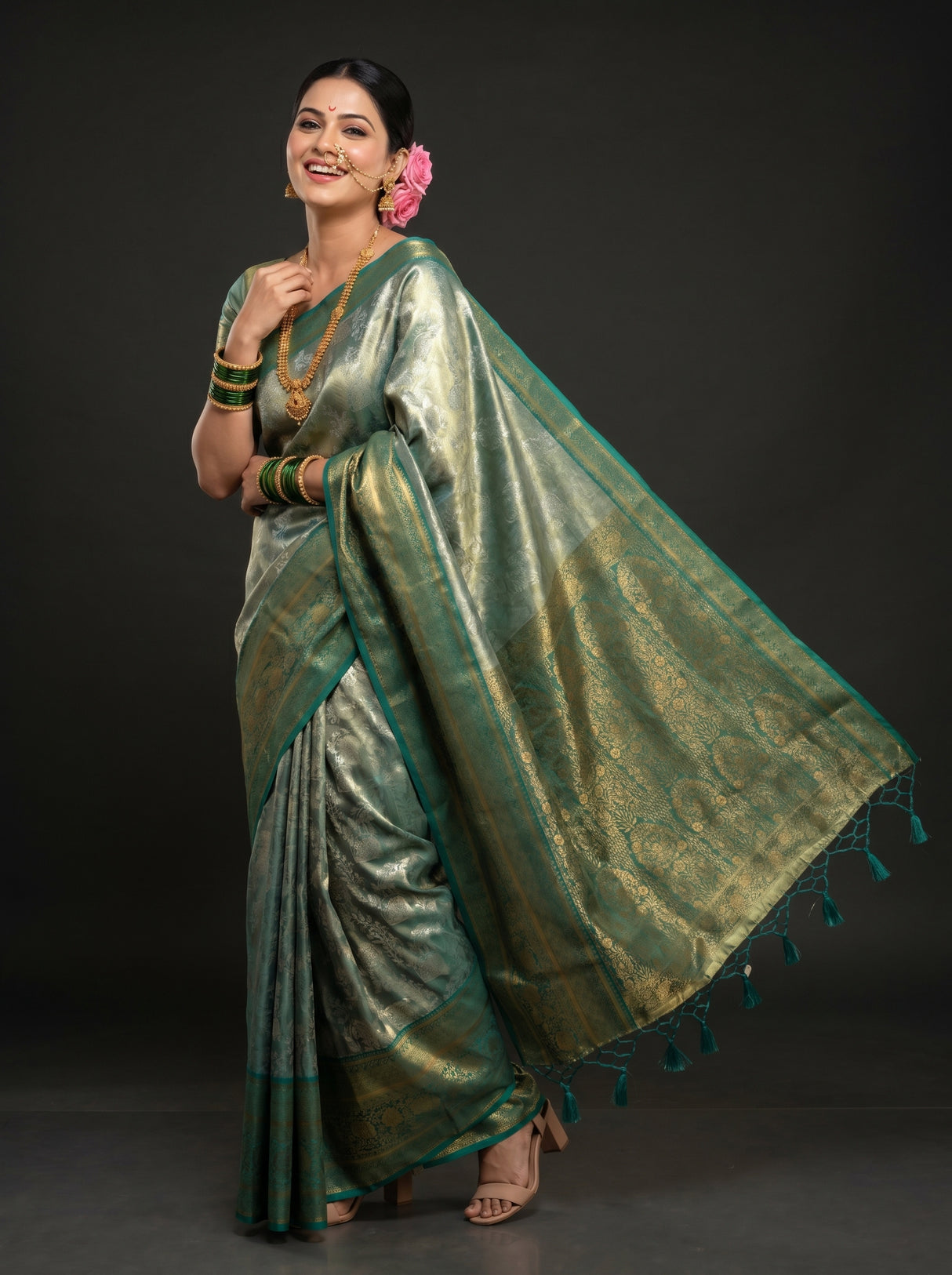 MIMOSA Saffire Kanjivaram Art Silk Saree — Pallu and Border Detail