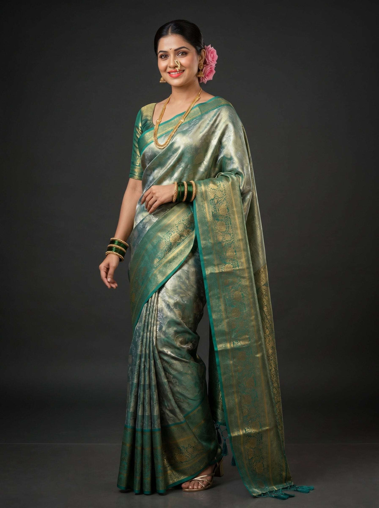 MIMOSA Saffire Kanjivaram Art Silk Saree — Model Lifestyle Pose