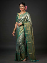 MIMOSA Saffire Kanjivaram Art Silk Saree — Model Lifestyle Pose