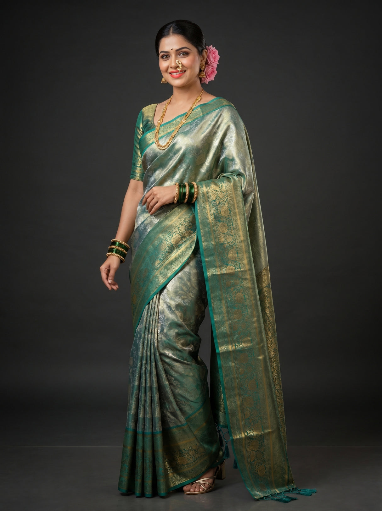 MIMOSA Saffire Kanjivaram Art Silk Saree — Model Lifestyle Pose