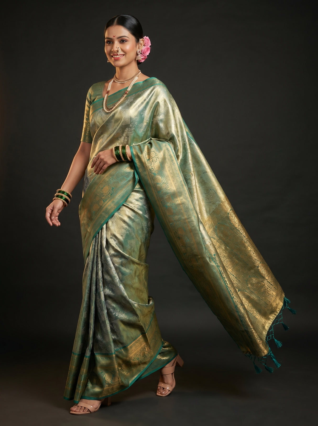 MIMOSA Saffire Kanjivaram Art Silk Saree — pose 7 styling detail