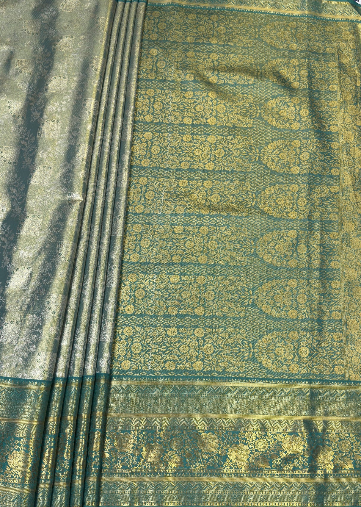 MIMOSA Saffire Kanjivaram Art Silk Saree — pallu and zari work detail