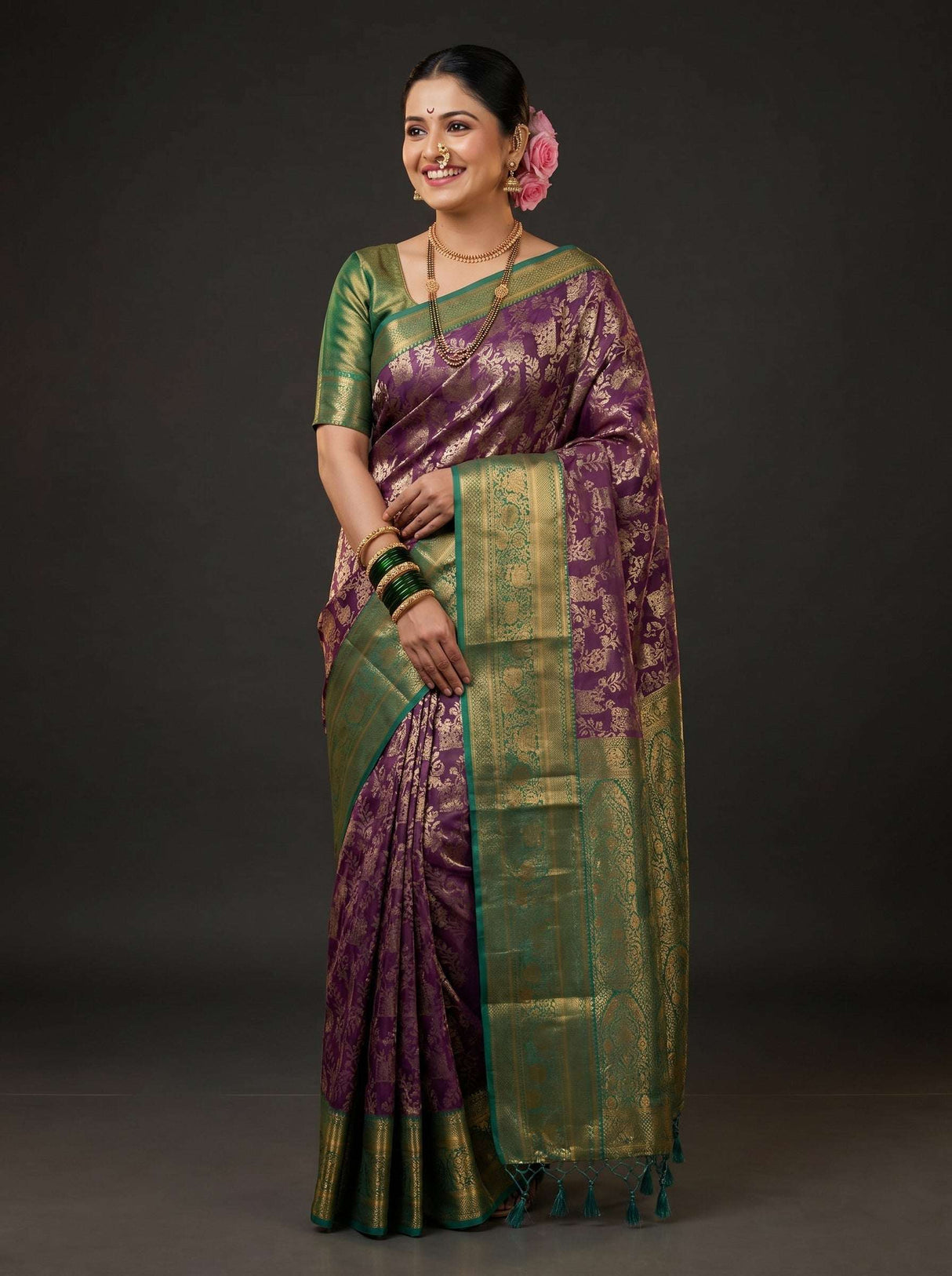 MIMOSA Violet Kanjivaram Art Silk Saree — Draped Mannequin View