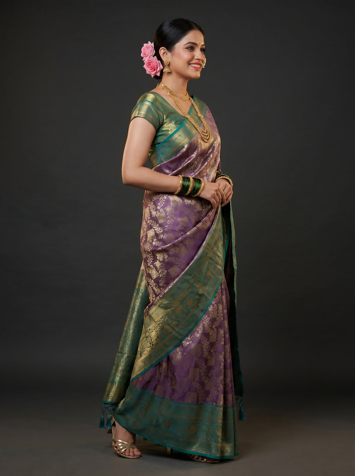 MIMOSA Violet Kanjivaram Art Silk Saree — Pallu and Border Detail