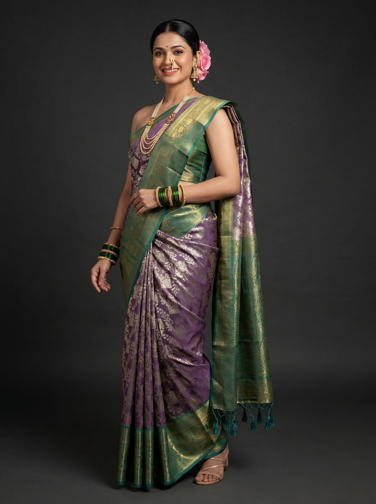MIMOSA Violet Kanjivaram Art Silk Saree — Model Lifestyle Pose