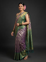 MIMOSA Violet Kanjivaram Art Silk Saree — Model Lifestyle Pose