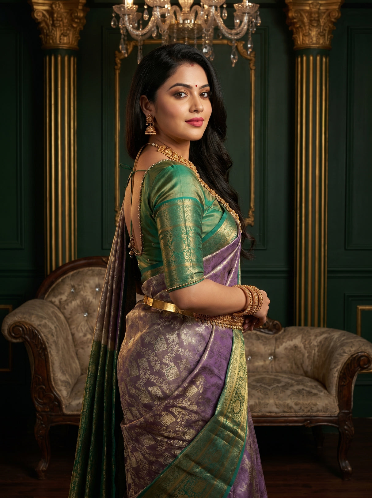 MIMOSA Violet Kanjivaram Art Silk Saree — pose 9 styling detail