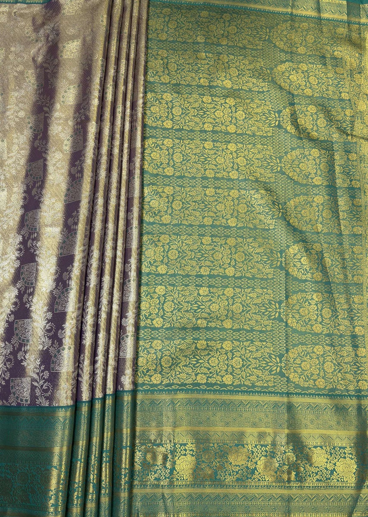 MIMOSA Violet Kanjivaram Art Silk Saree — pallu and zari work detail