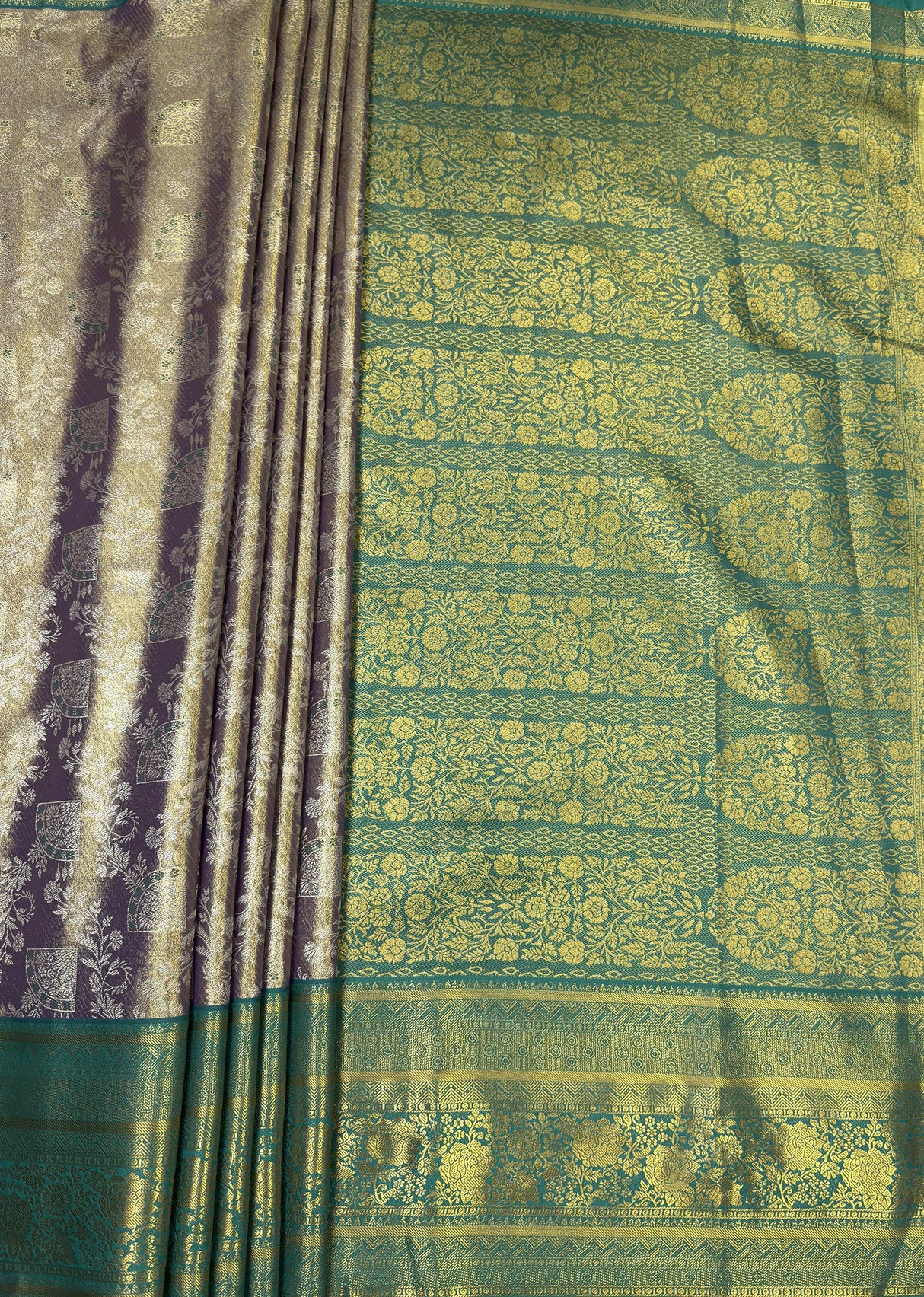 MIMOSA Violet Kanjivaram Art Silk Saree — pallu and zari work detail