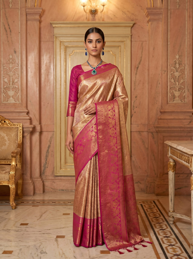 MIMOSA Gajari Kanjivaram Art Silk Saree — Mannequin Draped View