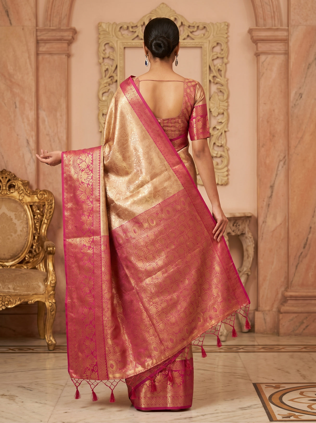 MIMOSA Gajari Kanjivaram Art Silk Saree — Unstitched Blouse Piece