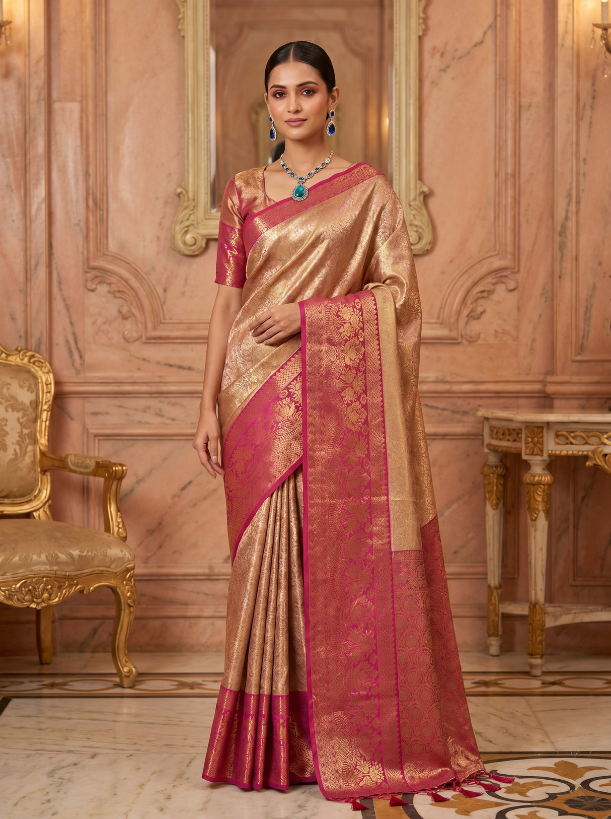 MIMOSA Gajari Kanjivaram Art Silk Saree — pose 4 styling detail