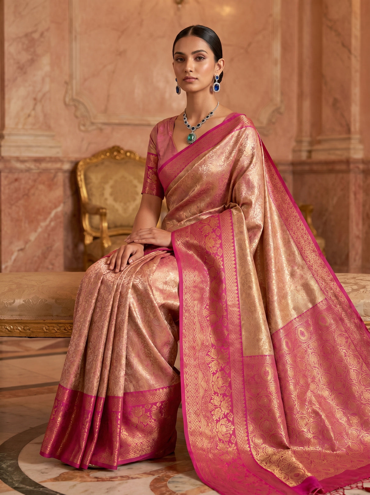 MIMOSA Gajari Kanjivaram Art Silk Saree — pose 8 styling detail