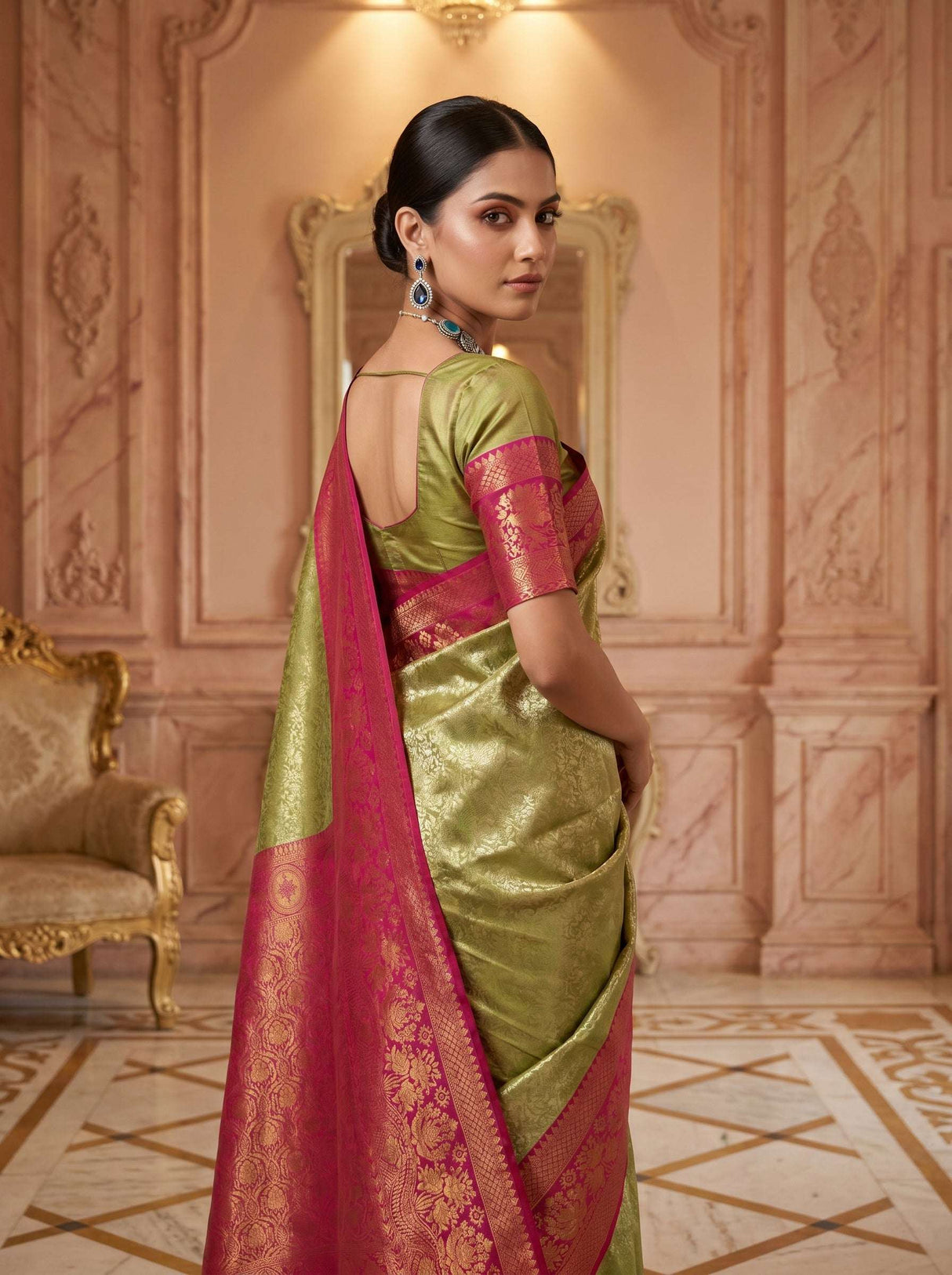 MIMOSA Olive Kanjivaram Art Silk Saree — pose 9 styling detail