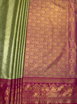 MIMOSA Olive Kanjivaram Art Silk Saree — pallu and zari work detail