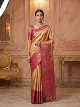 MIMOSA Orange Kanjivaram Art Silk Saree — Mannequin Draped View