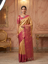 MIMOSA Orange Kanjivaram Art Silk Saree — Mannequin Draped View