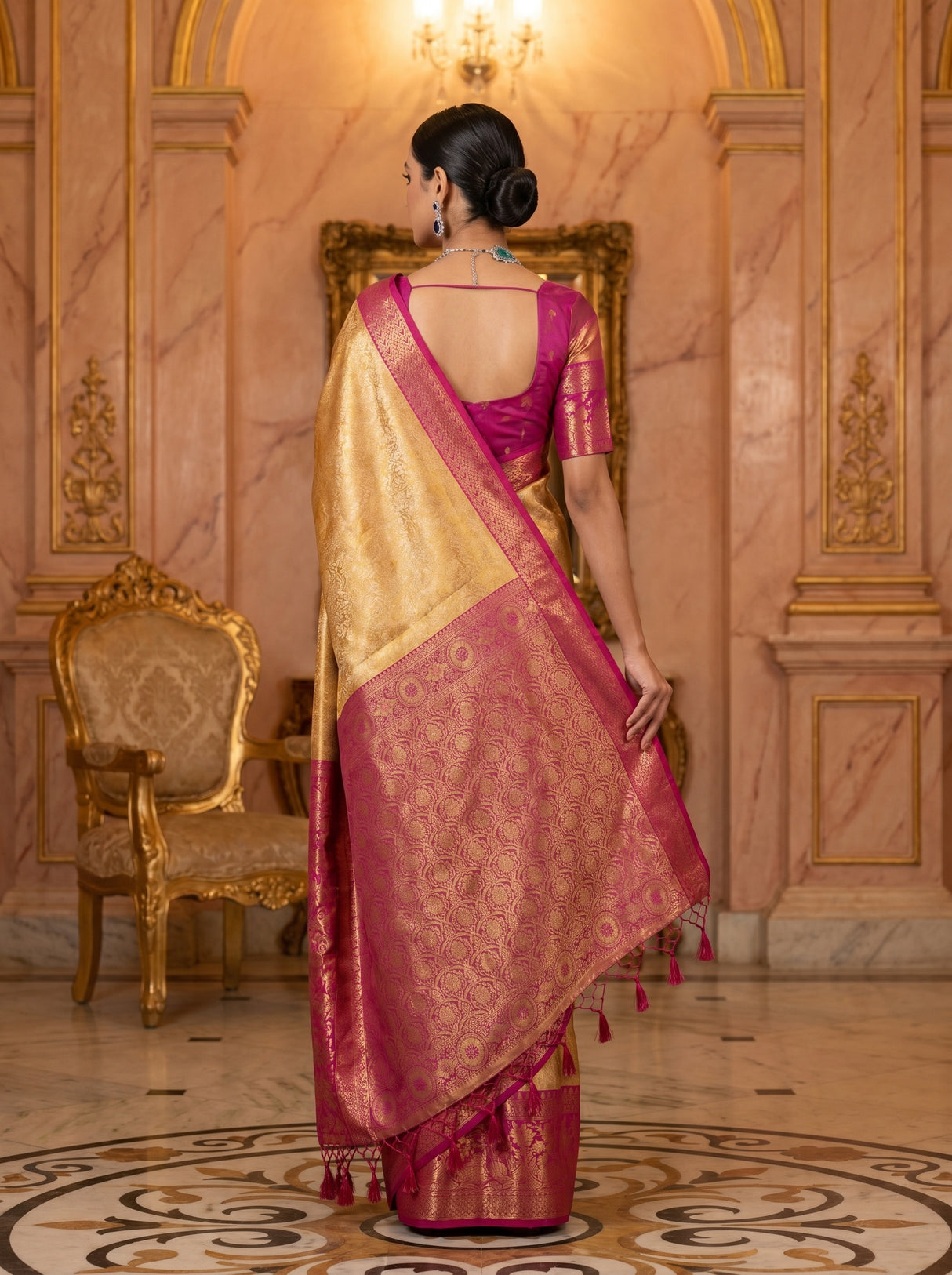 MIMOSA Orange Kanjivaram Art Silk Saree — Unstitched Blouse Piece