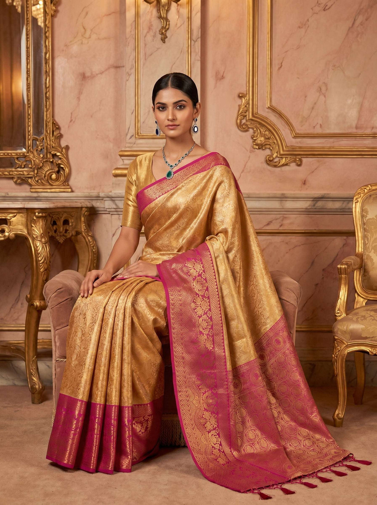 MIMOSA Orange Kanjivaram Art Silk Saree — pose 8 styling detail