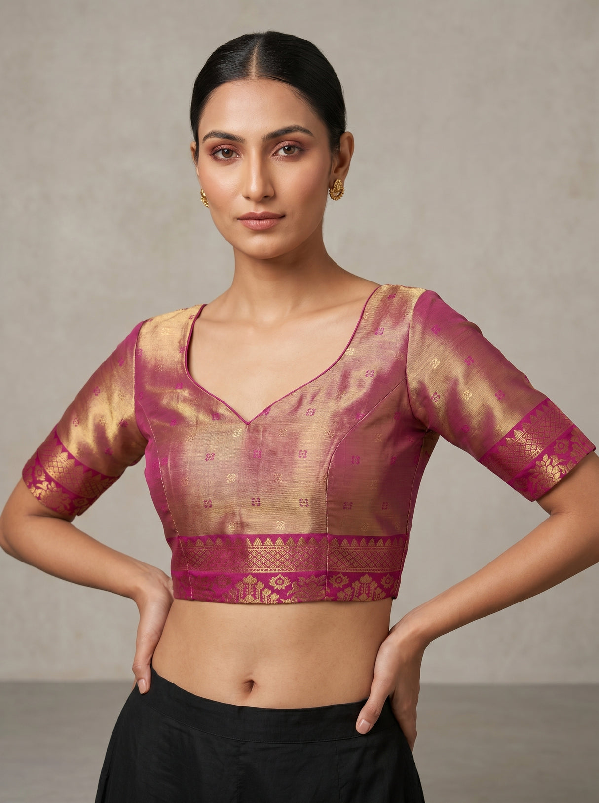 MIMOSA Orange Kanjivaram Art Silk Saree — blouse close-up