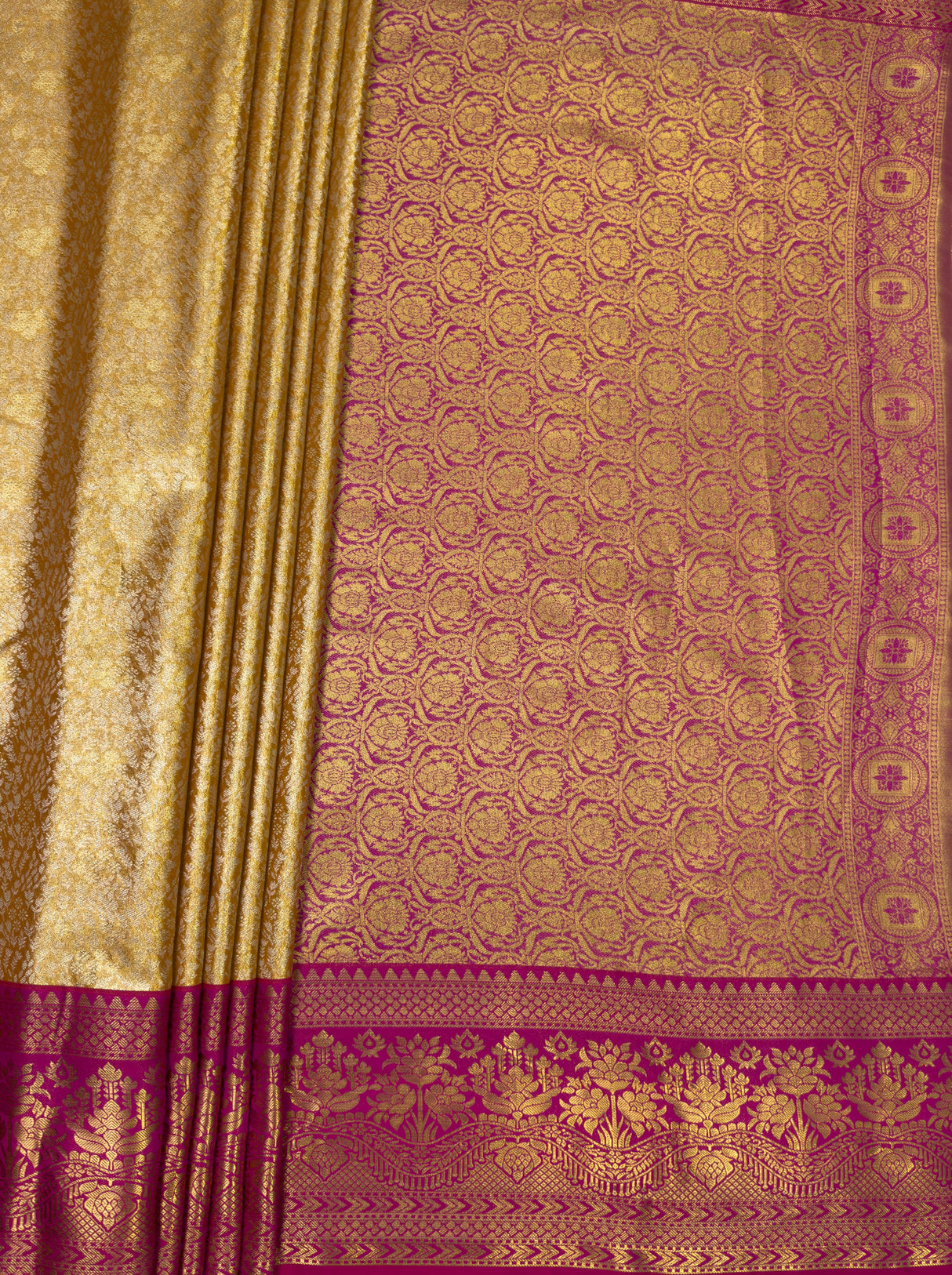 MIMOSA Orange Kanjivaram Art Silk Saree — pallu and zari work detail