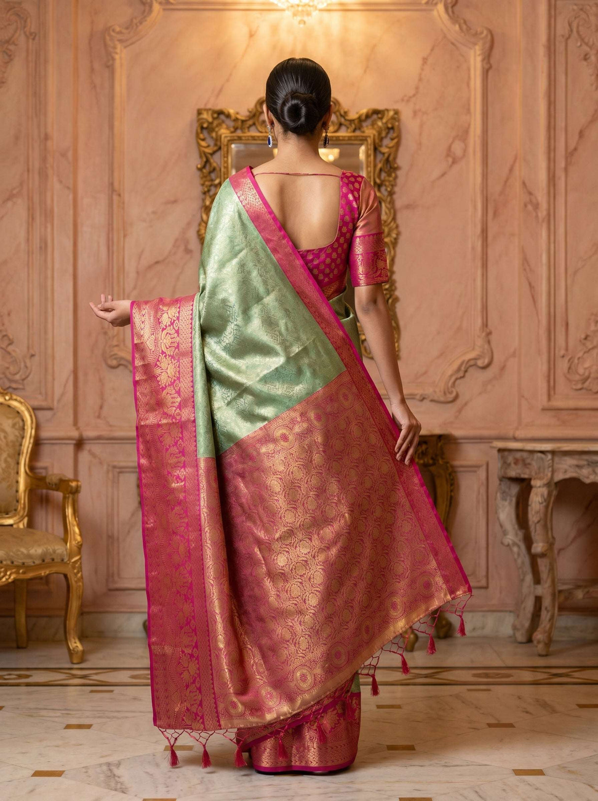 MIMOSA Rama Kanjivaram Art Silk Saree — Unstitched Blouse Piece