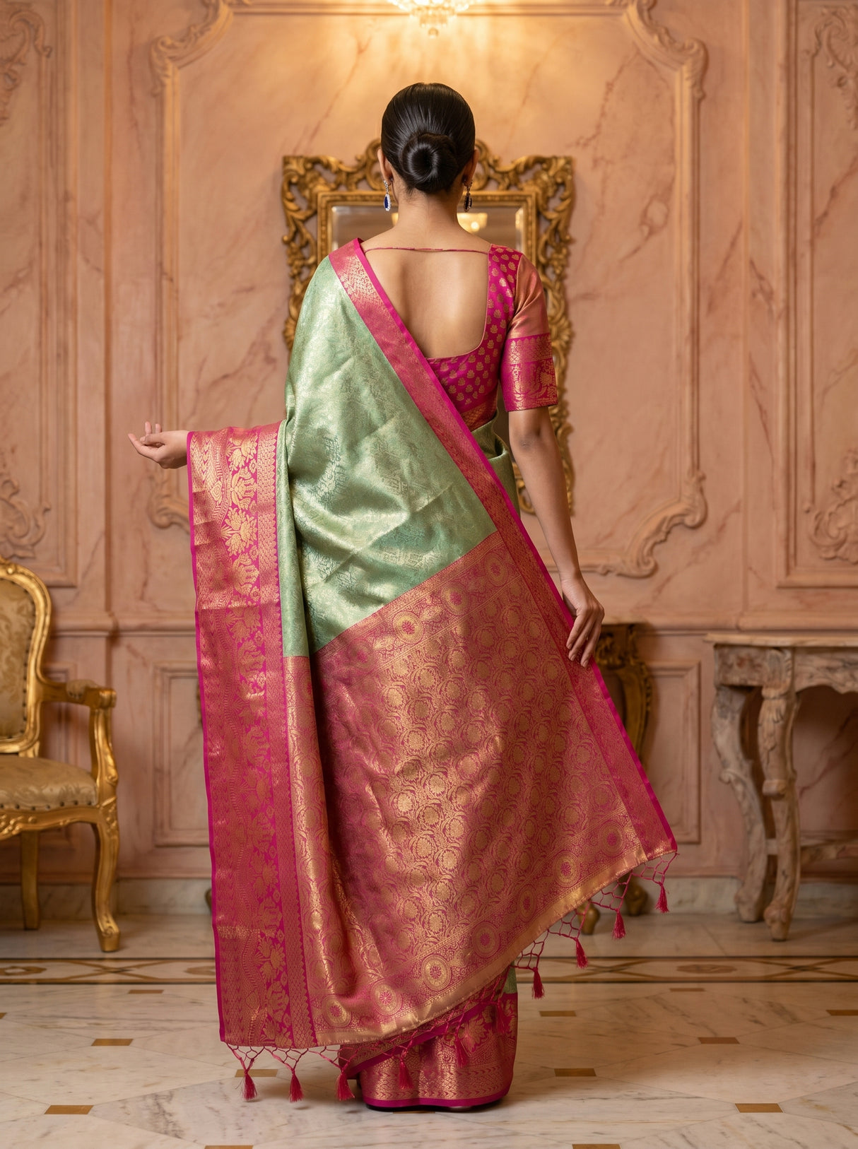 MIMOSA Rama Kanjivaram Art Silk Saree — Unstitched Blouse Piece