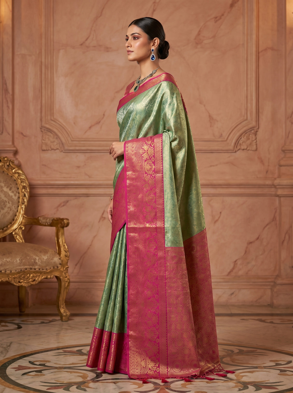 MIMOSA Rama Kanjivaram Art Silk Saree — Full View on Model
