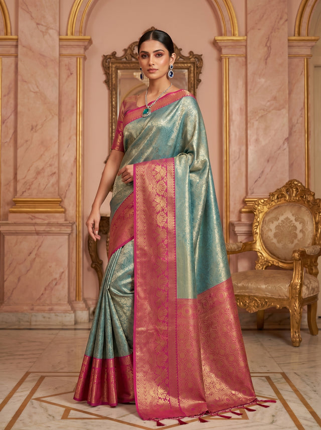 MIMOSA Saffire Kanjivaram Art Silk Saree — Mannequin Draped View