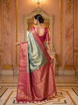 MIMOSA Saffire Kanjivaram Art Silk Saree — Unstitched Blouse Piece