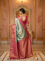 MIMOSA Saffire Kanjivaram Art Silk Saree — Unstitched Blouse Piece