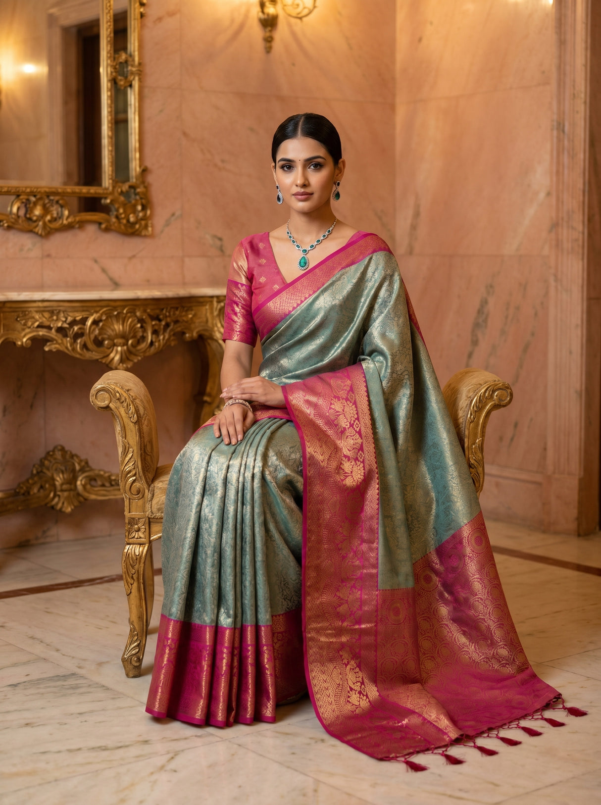 MIMOSA Saffire Kanjivaram Art Silk Saree — pose 8 styling detail