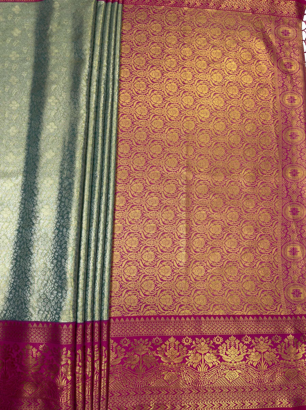 MIMOSA Saffire Kanjivaram Art Silk Saree — pallu and zari work detail