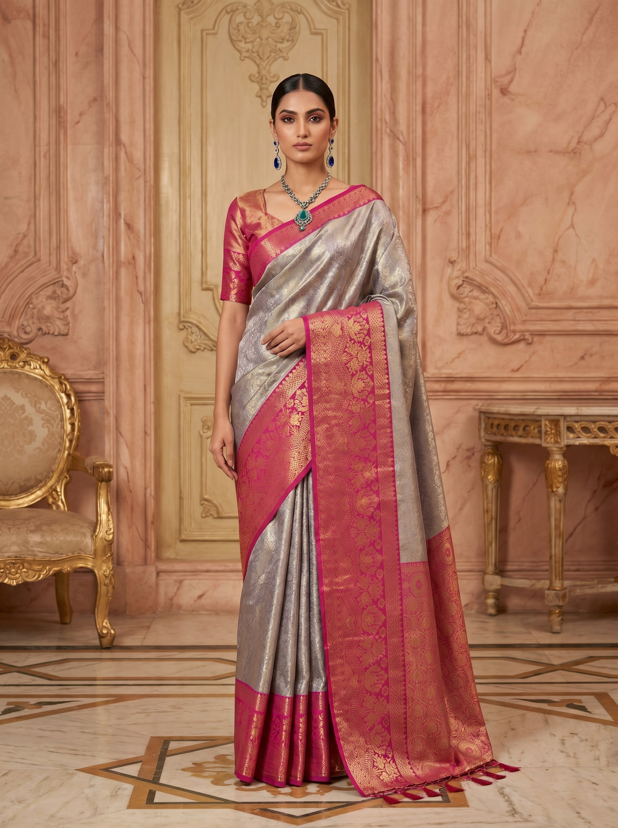 MIMOSA Violet Kanjivaram Art Silk Saree — Mannequin Draped View