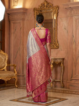 MIMOSA Violet Kanjivaram Art Silk Saree — Unstitched Blouse Piece