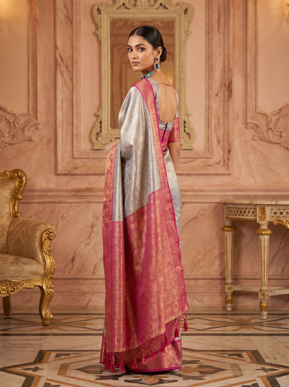 MIMOSA Violet Kanjivaram Art Silk Saree — pose 9 styling detail