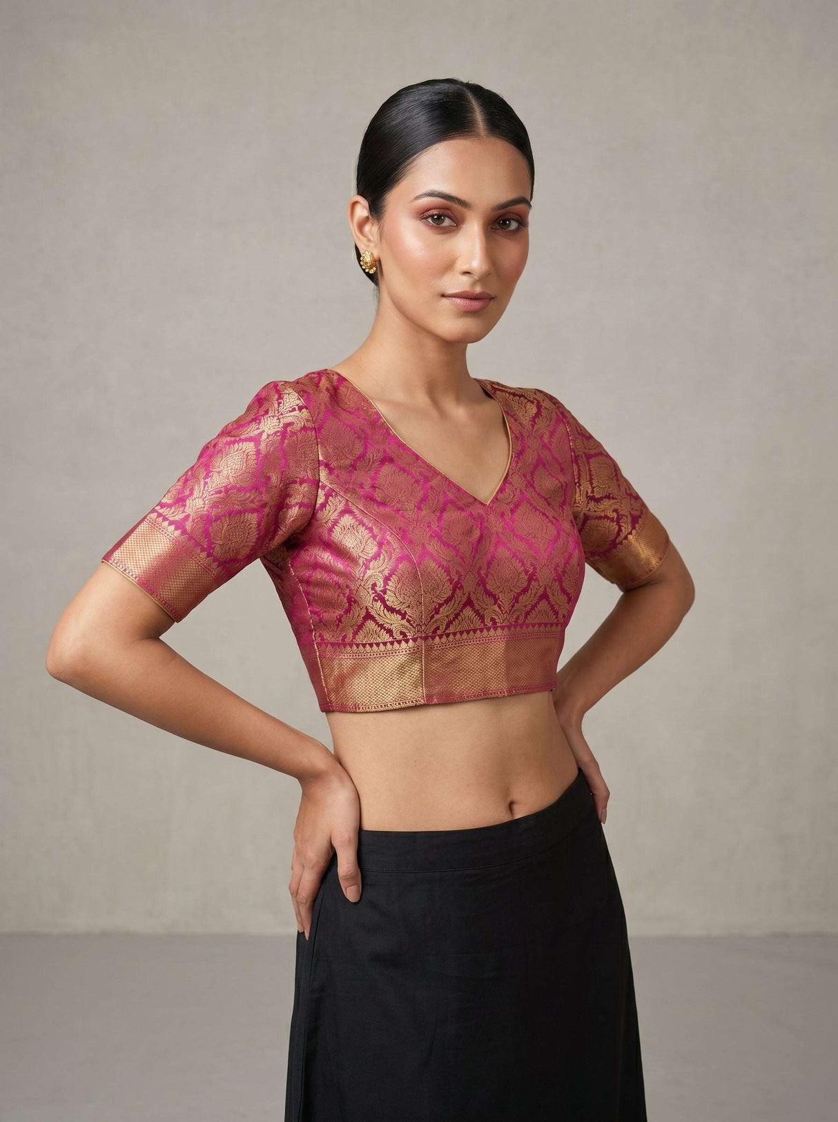 MIMOSA Violet Kanjivaram Art Silk Saree — blouse close-up