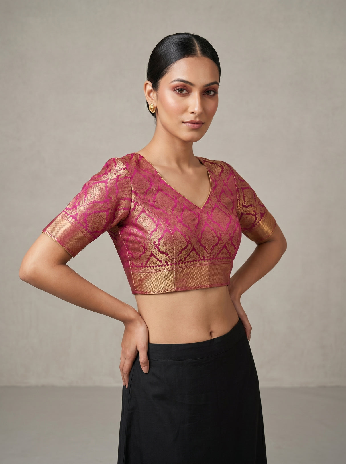 MIMOSA Violet Kanjivaram Art Silk Saree — blouse close-up