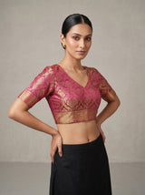 MIMOSA Violet Kanjivaram Art Silk Saree — blouse close-up