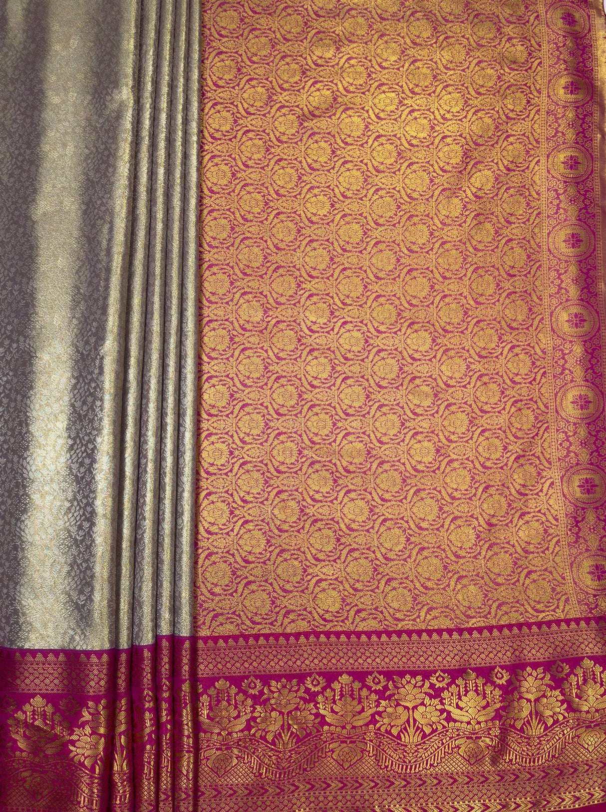 MIMOSA Violet Kanjivaram Art Silk Saree — pallu and zari work detail