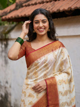 MIMOSA White Kanjivaram Saree — pose 10 styling detail