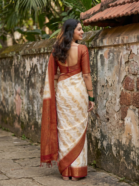 MIMOSA White Kanjivaram Saree — pose 2 styling detail