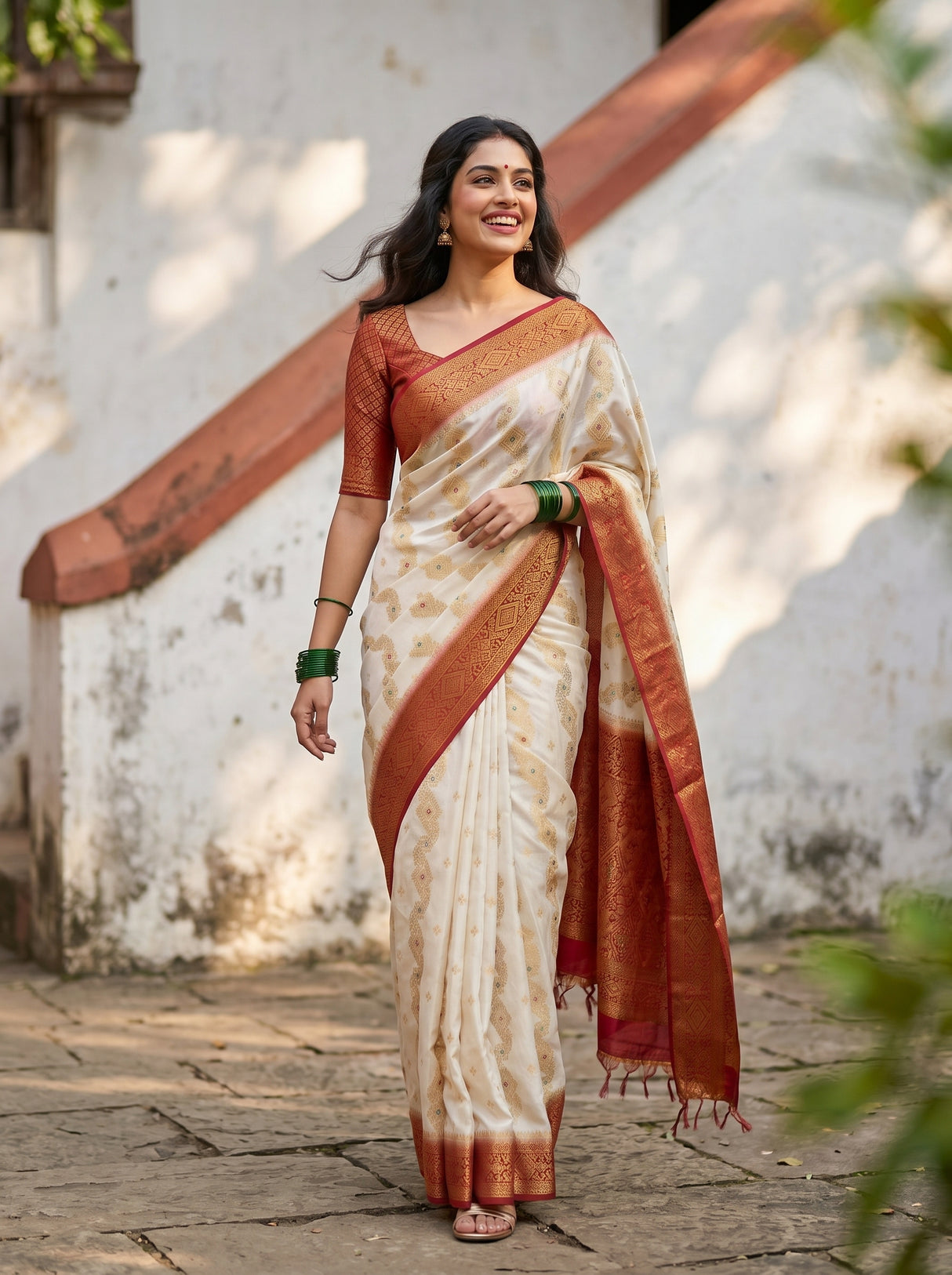 MIMOSA White Kanjivaram Saree — pose 6 styling detail