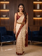 MIMOSA White Kanjivaram Saree — front view on mannequin