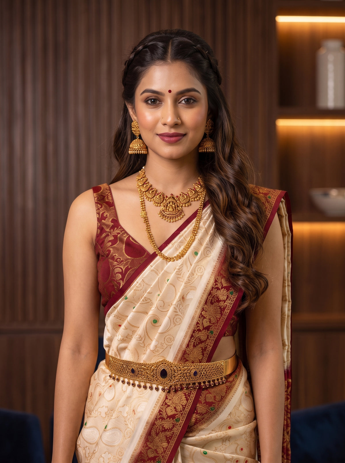 MIMOSA White Kanjivaram Saree — pose 10 styling detail