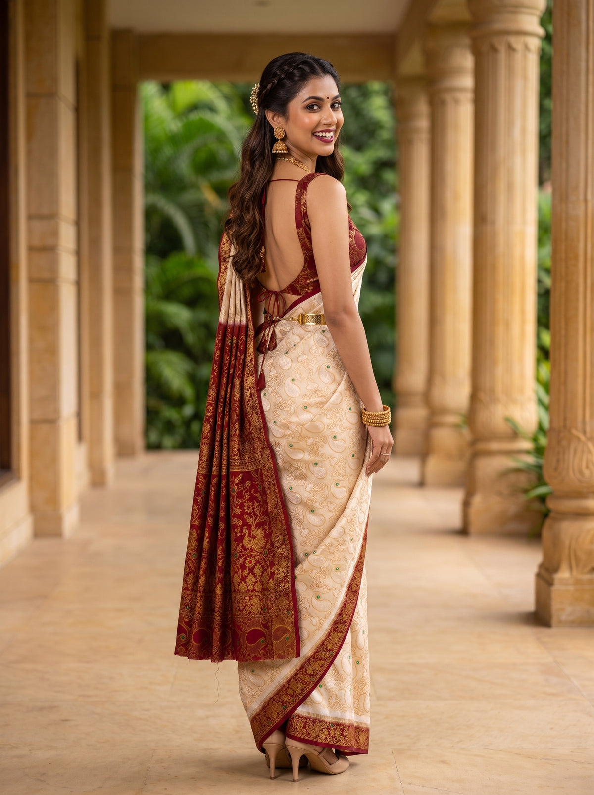MIMOSA White Kanjivaram Saree — pose 7 styling detail