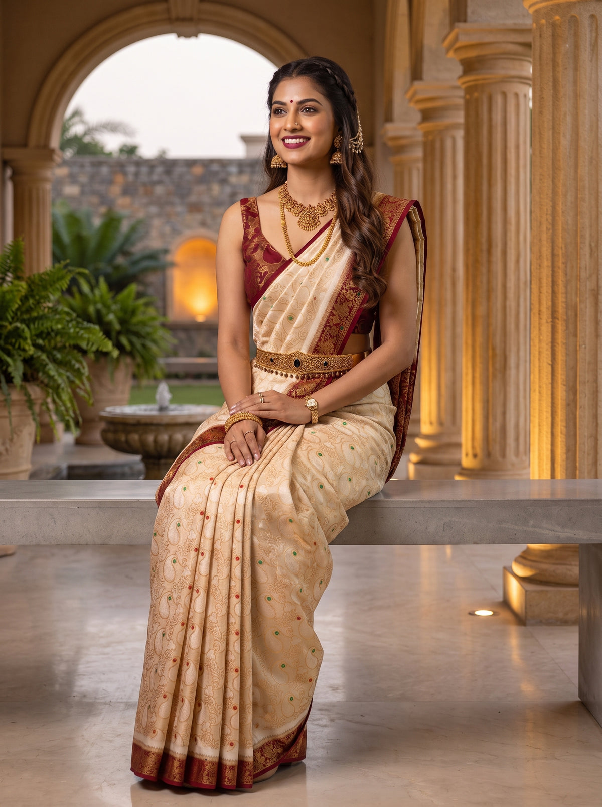 MIMOSA White Kanjivaram Saree — pose 8 styling detail