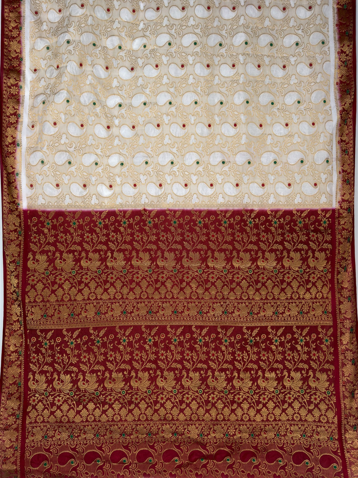 MIMOSA White Kanjivaram Saree — pallu and zari work detail